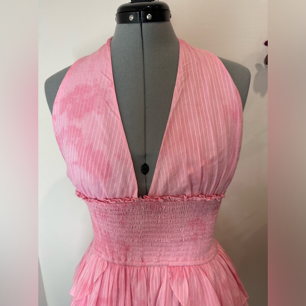 Loveshack fancy Deanna Cotton Pink han dye Striped Halter Dress - Picture 2 of 15